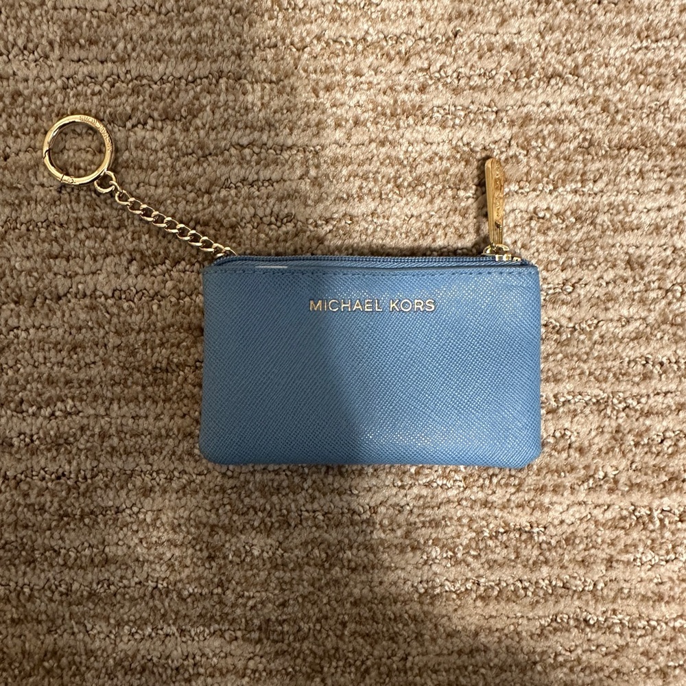 Michael Kors Blue Wallet with Gold Accents